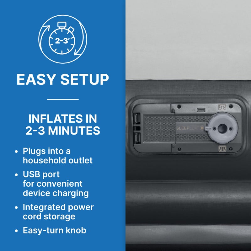 SLEEPLUX Durable Inflatable Air Mattress with Built-in Pump, Pillow and USB Charger - Image 3