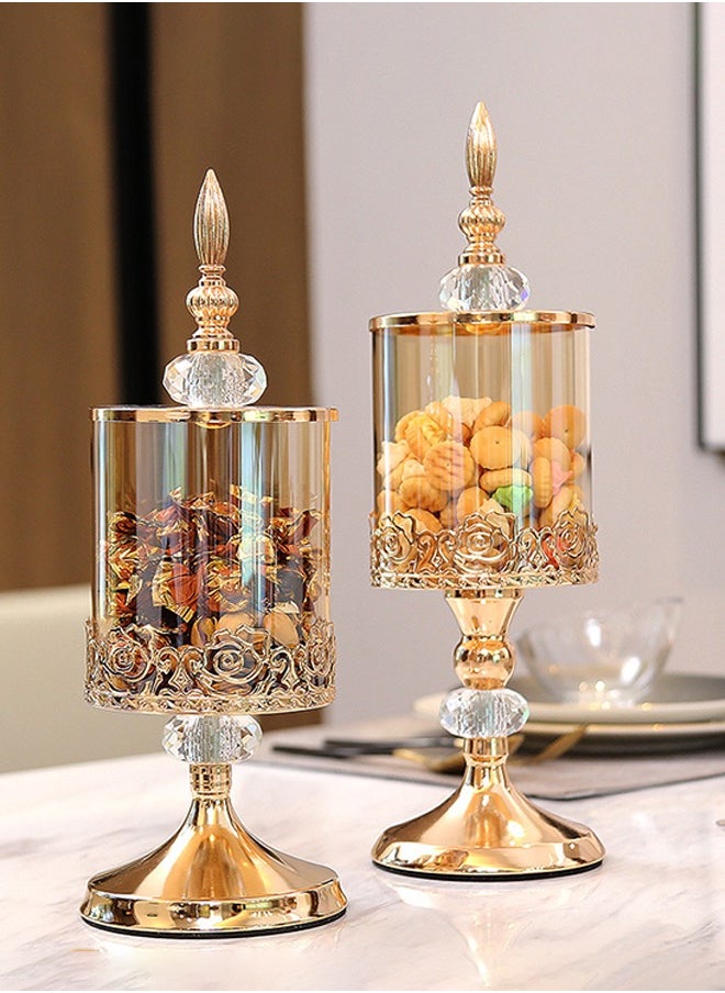 Squarecircle [Ramadan recommendation] Light Luxury Crystal Glass Storage Jar with Lid European American Living Room Coffee Table Lace Candy Jar Storage Decorative Ornament Desktop Ornament Living Room Decoration ornaments  - Image 1