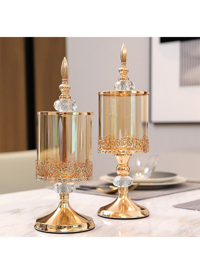 Squarecircle [Ramadan recommendation] Light Luxury Crystal Glass Storage Jar with Lid European American Living Room Coffee Table Lace Candy Jar Storage Decorative Ornament Desktop Ornament Living Room Decoration ornaments  - Image 2