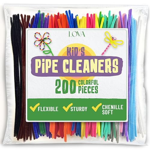 LOVA Pipe Cleaners for Crafts, 200 Count Multicolor 12 Inch Chenille Stems, Flexible Fuzzy Craft Sticks for DIY Projects, Classroom Activities, Decorations & Cleaning Narrow Gaps - Image 1