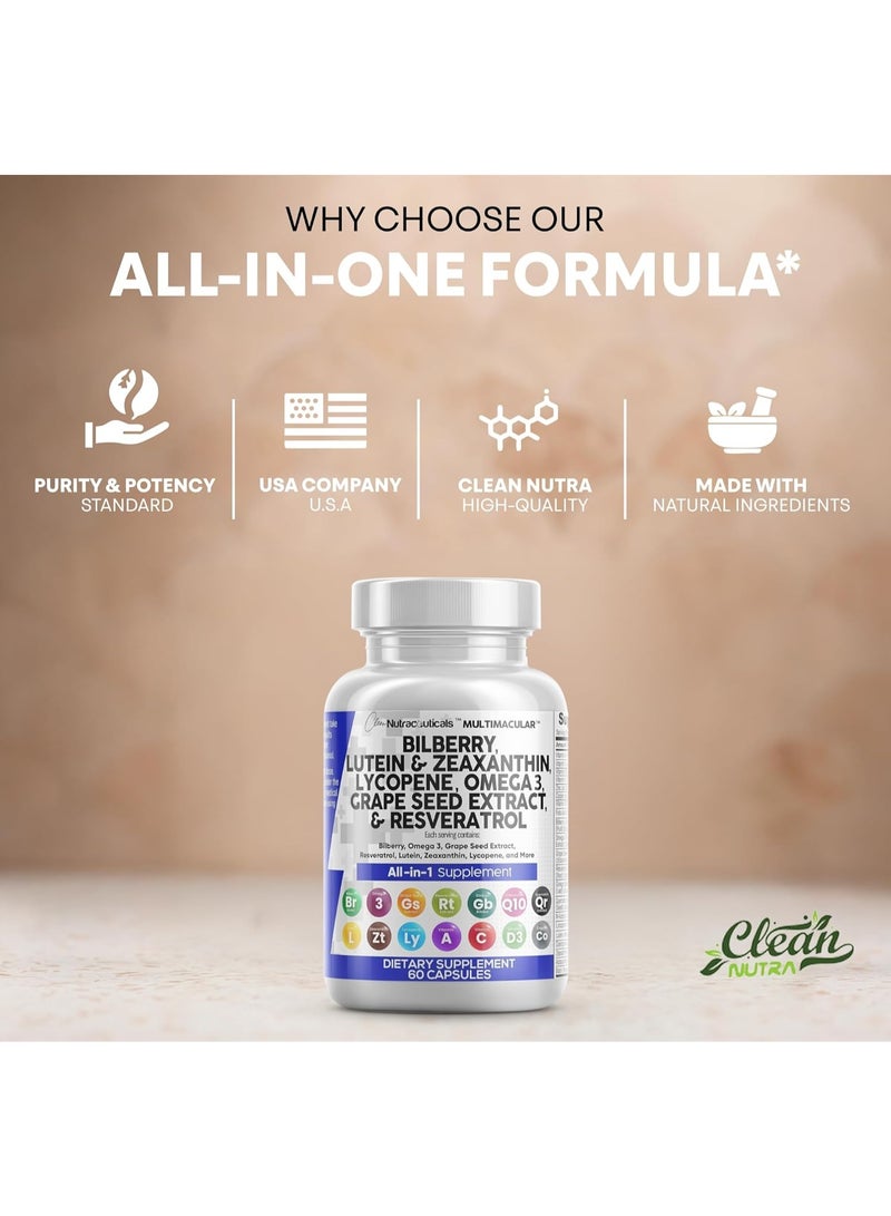 كلين نيوتراسيوتيكالز فيتامينات كلين نوترا للعين مع لوتين التوت البري وزياكسانثين ومكملات الليكوبين 40 ملغ ريسفيراترول بذور العنب استاكسانتين للعينين - دعم صحة العين فيتامين ومكملات معدنية - Image 3