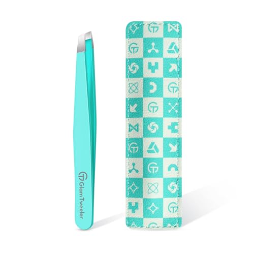 GlamTweeler Expert Eyebrow Hair Removal Tweezer with Leather Case GlamTweeler High Precision Slant Tip Stainless Steel Tweezers for Men and Women Robins Egg Blue - Image 1