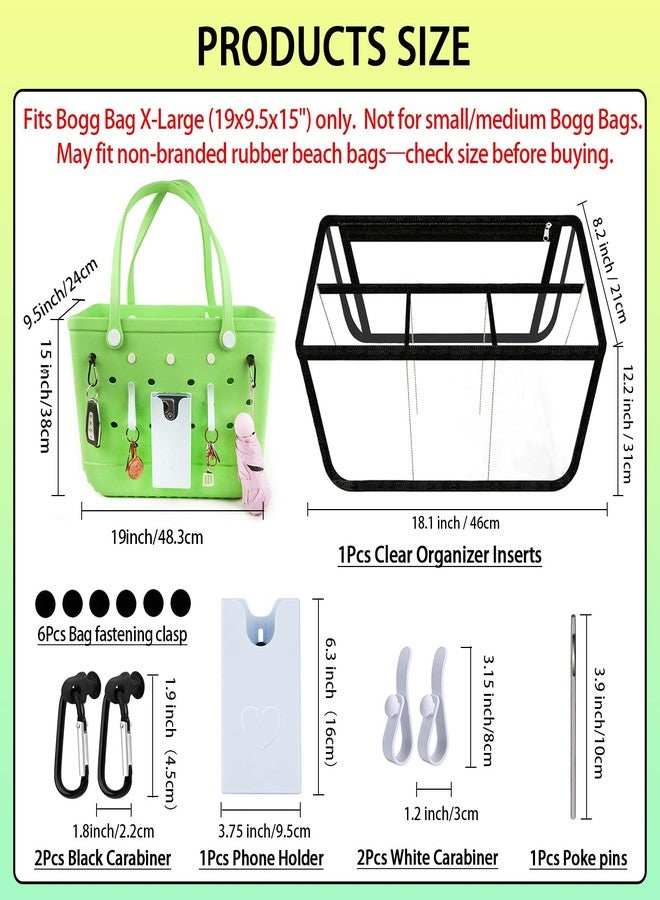 Kooterfun 6Pcs Clear Organizer Inserts for Bogg Bag X - Large Original Accessories 18.1x8.2x12.2in with Phone Holder & key Holder for Bogg bag & Other Rubber Beach Bag, Organizer & Divide Space - Image 2