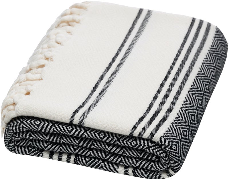 DEMMEX Organic Diamond Turkish Bath & Beach Towel | 100% Oeko-TEX Certified Turkish Cotton, Ultra-Soft, Quick-Dry, Lightweight, Compact & Oversized Luxury Peshtemal Towel, Prewashed, 71"x36", Black - Image 1