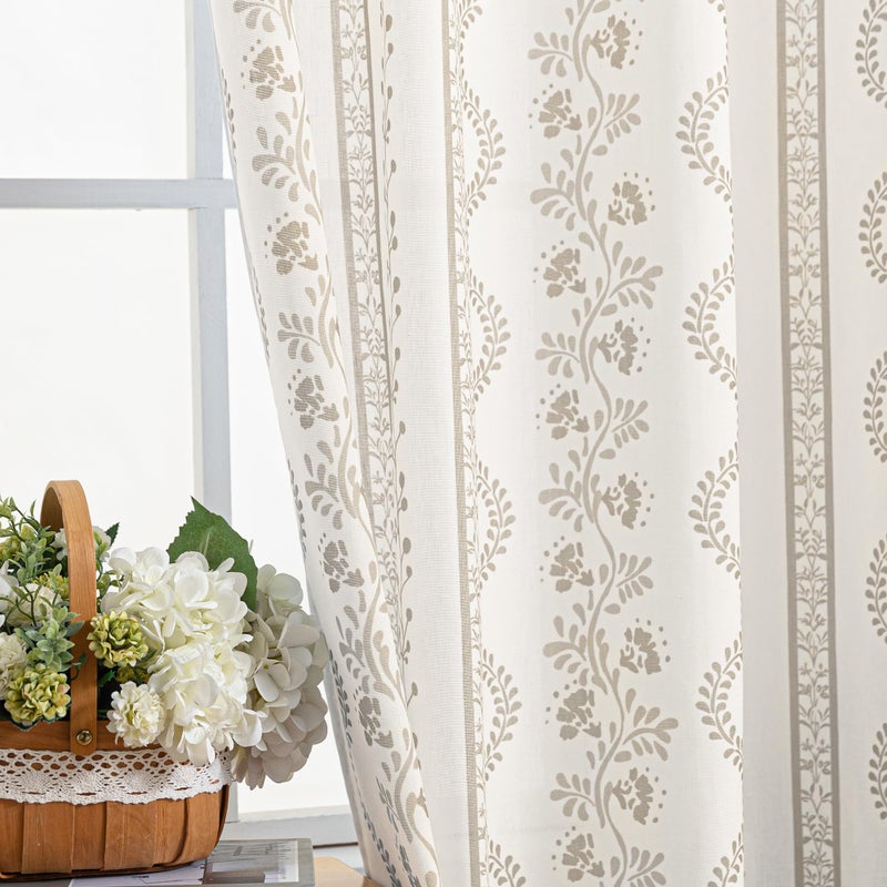 Lino Rosa Beige Cream and Taupe Neutral Floral Farmhouse Curtains, Vintage Antique Botanical Pattern Sheer Natural Fabric Linen Drapes for Living Room Bedroom Dining Room 84 Inches Long - Image 3