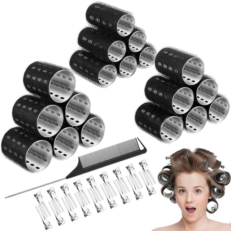 37 Pcs Aluminum Thermal Hair Rollers Set 3 Sizes Self Grip Hair Rollers 18 Pcs Duckbill Clips Comb Hairdressing Styling Tool Random Color for Women Men11 157 197Black