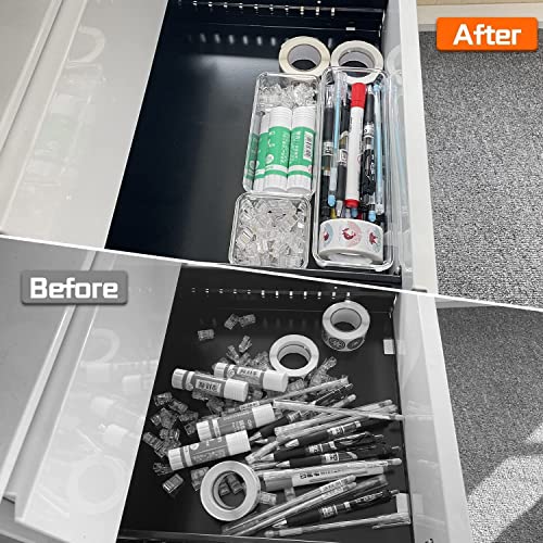 Zeinwap Desk Drawer Organizers rectangular Trays Set Clear Plastic Storage Bins Bathroom Drawer Tray Dividers Vanity Trays Organizer for Bedroom Dresser Makeup Kitchen Utensil Office (6 Pc Tray) - Image 5