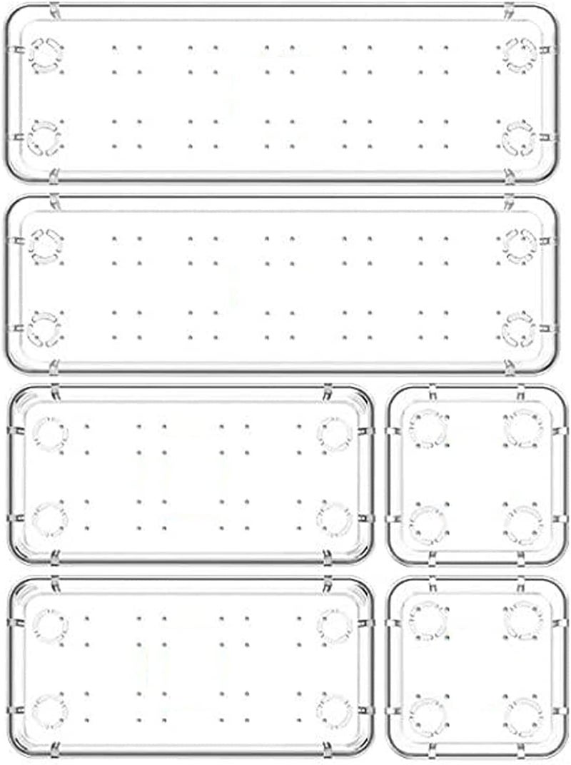 Zeinwap Desk Drawer Organizers rectangular Trays Set Clear Plastic Storage Bins Bathroom Drawer Tray Dividers Vanity Trays Organizer for Bedroom Dresser Makeup Kitchen Utensil Office (6 Pc Tray) - Image 1