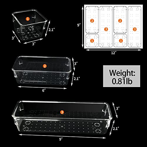 Zeinwap Desk Drawer Organizers rectangular Trays Set Clear Plastic Storage Bins Bathroom Drawer Tray Dividers Vanity Trays Organizer for Bedroom Dresser Makeup Kitchen Utensil Office (6 Pc Tray) - Image 3