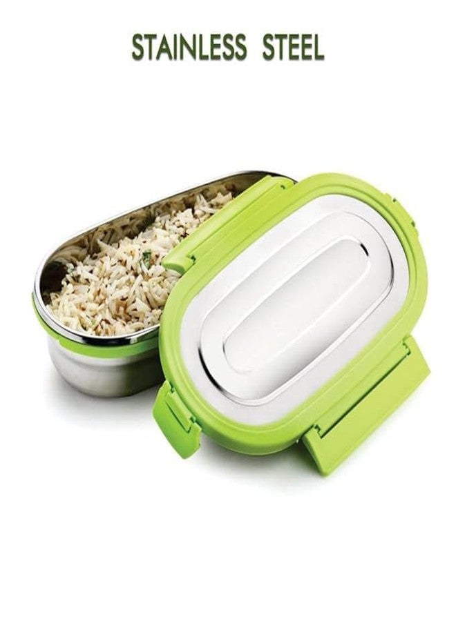 Gcrox AirTight Solo Oval Lunch Box Stainless Steel Lunch Box 4 Side Clip Lock Lid Tiffin Box Leakproof Food Container Dabba for School & Office 650 ml - Image 2