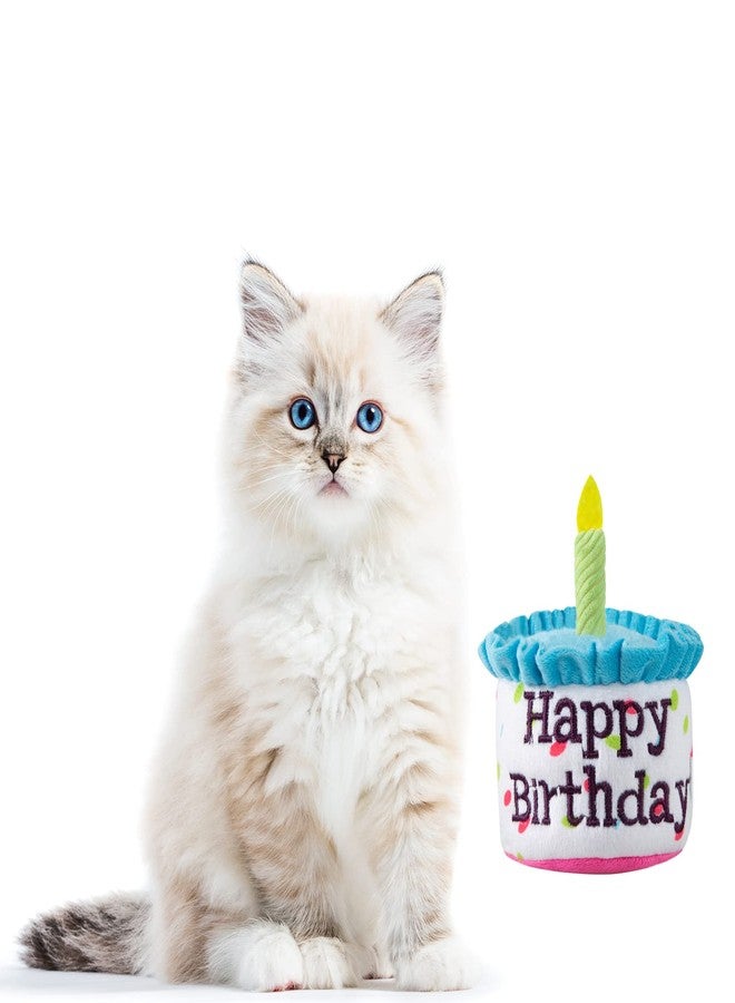 Ushang Pet ألعاب قطط على شكل كعكة عيد ميلاد من أوشانغ بيت، ألعاب مضغ على شكل كعكة عيد ميلاد للقطط الصغيرة، هدايا مضحكة للقطط، ألعاب قطيفة لحفلات أعياد ميلاد القطط، أزرق - Image 4