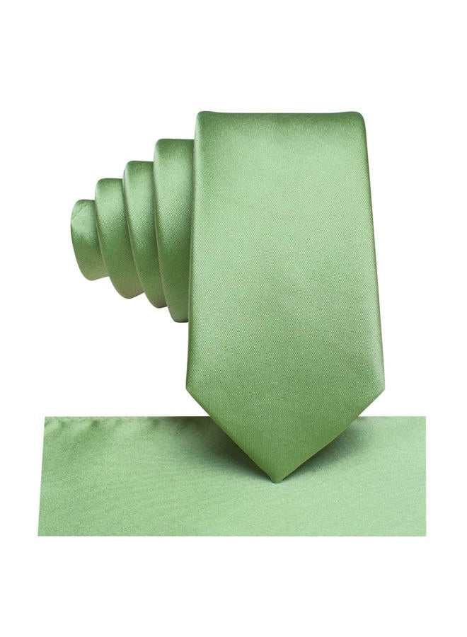 Hi-Tie Father and Son Tie Set Striped Plaid Ties for Men and Boys Silk Necktie Pocket Square Set for Wedding Gifts, Sage Green, M - Image 4