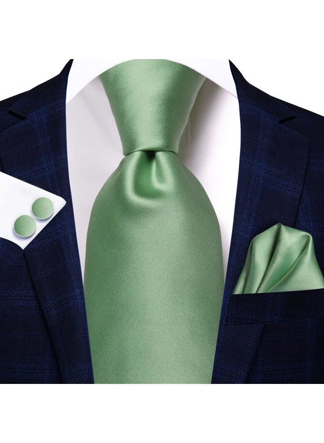 Hi-Tie Father and Son Tie Set Striped Plaid Ties for Men and Boys Silk Necktie Pocket Square Set for Wedding Gifts, Sage Green, M - Image 2