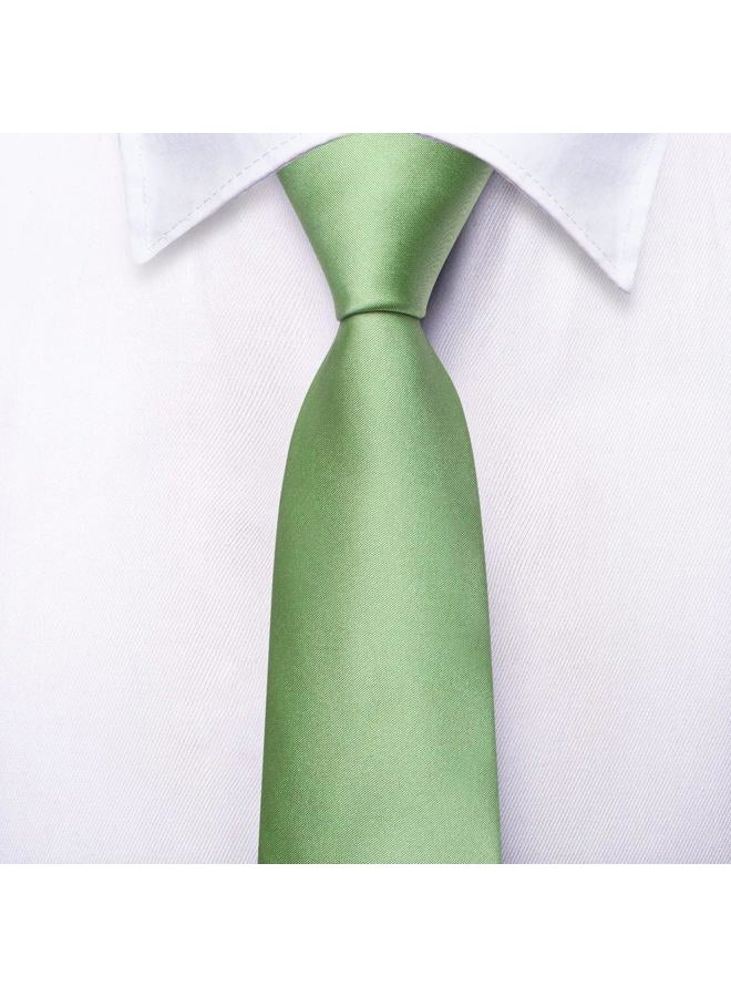 Hi-Tie Father and Son Tie Set Striped Plaid Ties for Men and Boys Silk Necktie Pocket Square Set for Wedding Gifts, Sage Green, M - Image 3