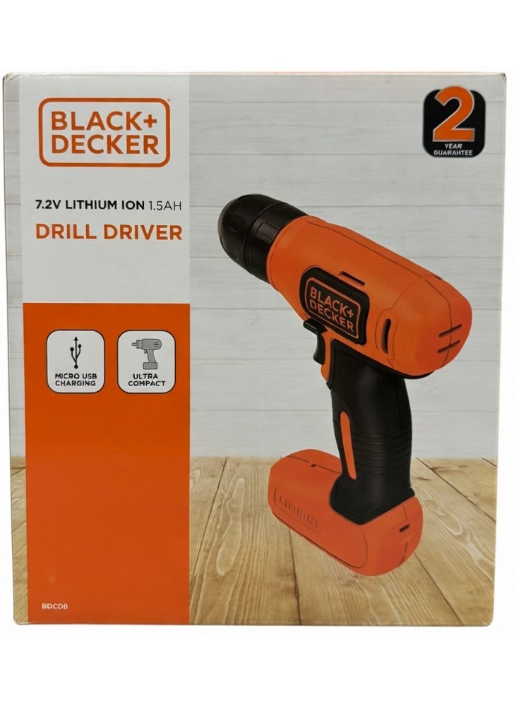 BLACK+DECKER Cordless Electric Compact Drill Driver For Screwdriving & Fastening Orange Black 7.2V Li-Ion 1.5Ah - Image 1