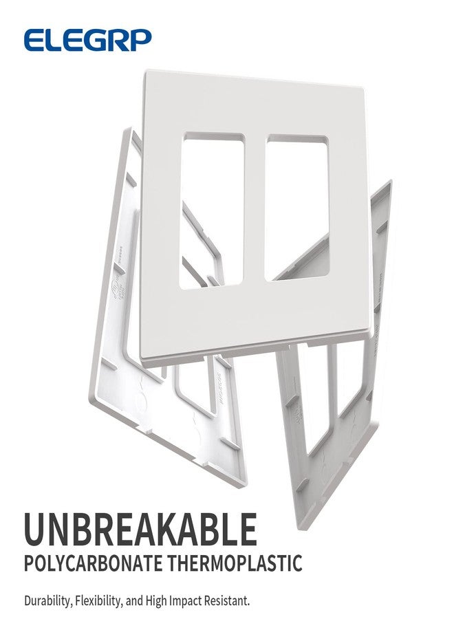 ELEGRP 2-Gang Screwless Decorative Wall Plates, Mid-Size 4.88" height x 4.94" length Unbreakable Thermoplastic Faceplate Cover for Decorator Receptacle Outlet & Switch, UL Listed (5 Pack, Matte White) - Image 4