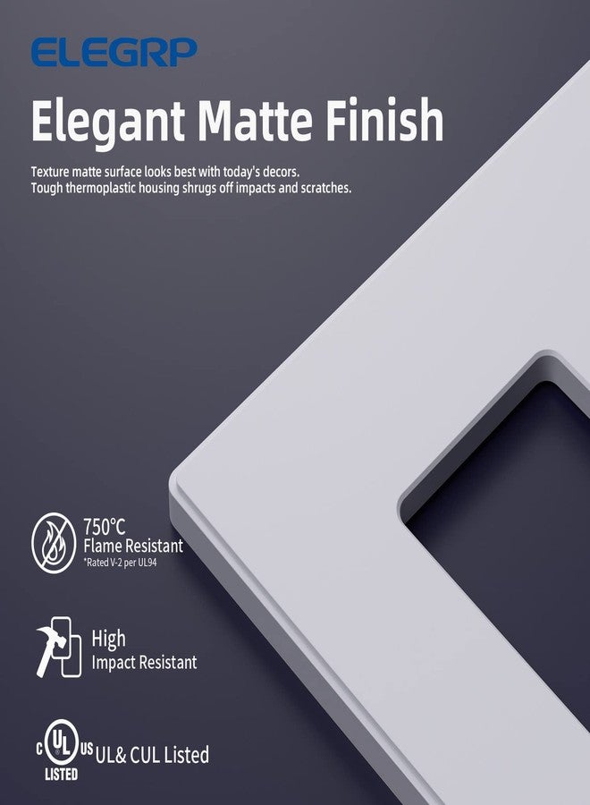 ELEGRP 2-Gang Screwless Decorative Wall Plates, Mid-Size 4.88" height x 4.94" length Unbreakable Thermoplastic Faceplate Cover for Decorator Receptacle Outlet & Switch, UL Listed (5 Pack, Matte White) - Image 2