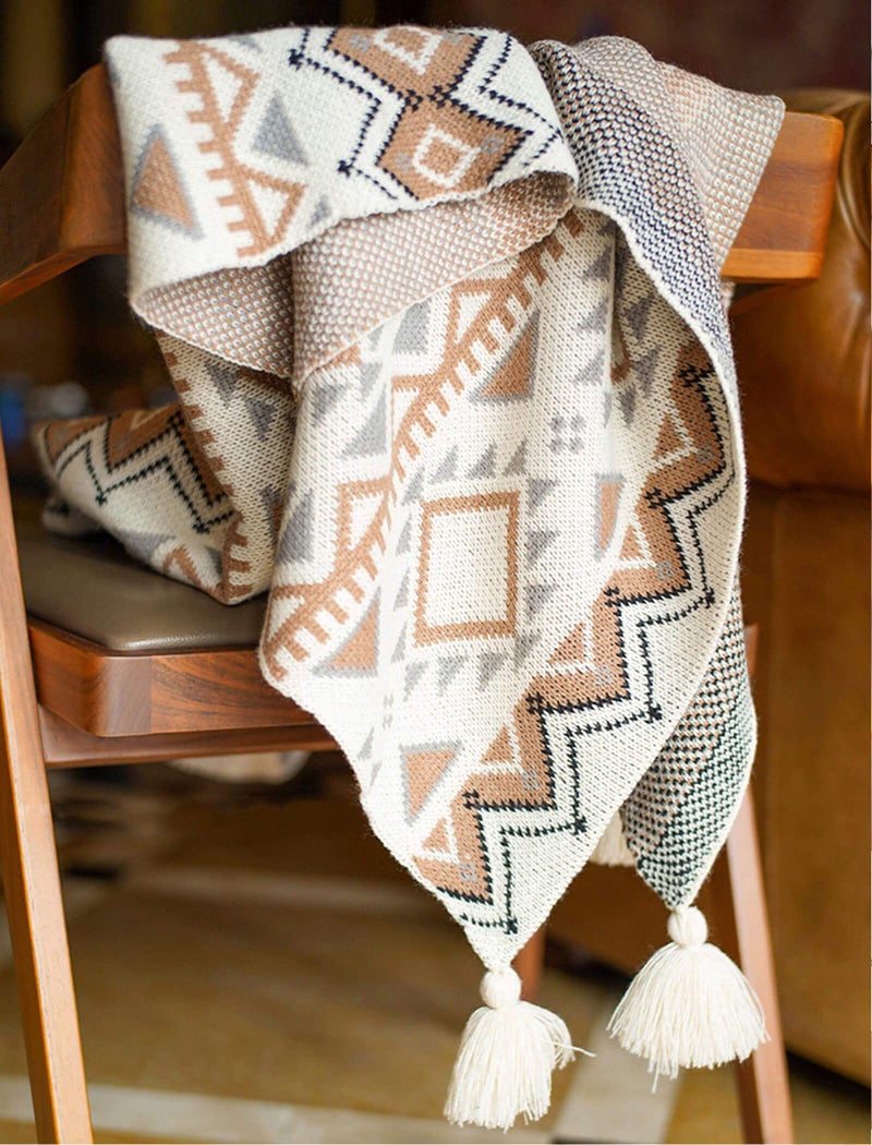 ELASAD Brown Queen Size Knitted Tassel Boho Soft Lightweight Vintage Tan Throw Blanket for Sofa Couch Bed and Living Room- All Seasons (60x80 Inch) - Image 4