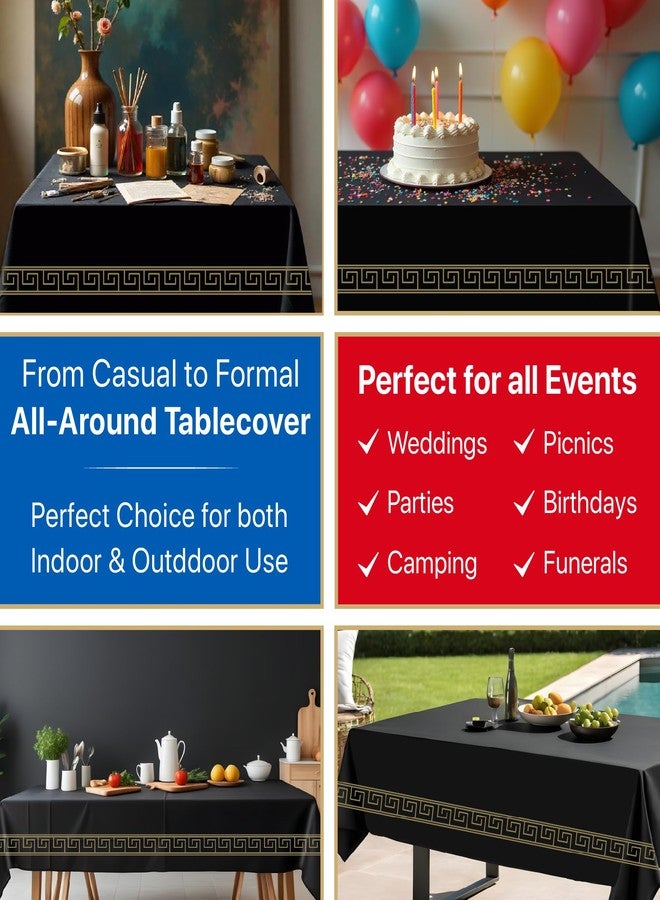 Amatra 4-Pack Disposable Table Cloth 54" x 108" - Luxurious Black Tablecloths for Rectangle Tables - 140g Thick Plastic Covers With Gold Art Margin for Indoor & Outdoor Events - Image 5