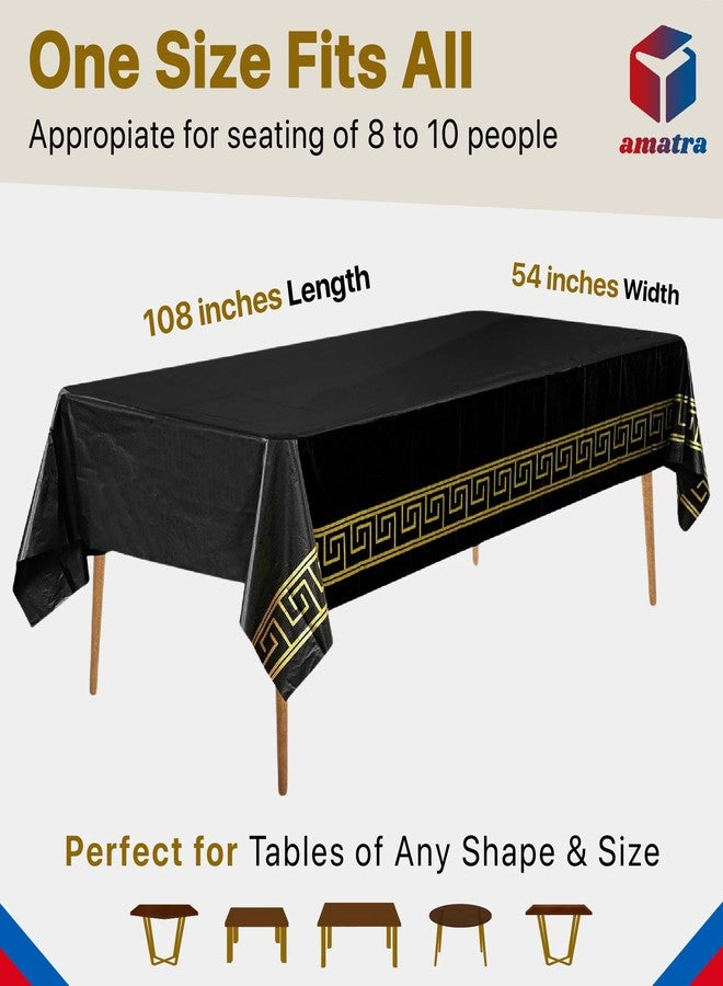 Amatra 4-Pack Disposable Table Cloth 54" x 108" - Luxurious Black Tablecloths for Rectangle Tables - 140g Thick Plastic Covers With Gold Art Margin for Indoor & Outdoor Events - Image 4