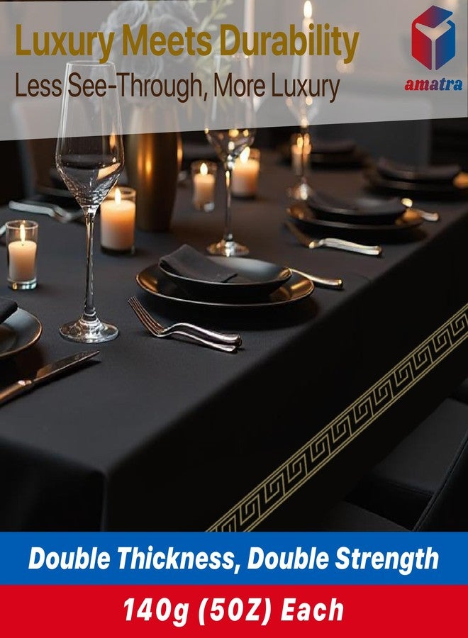 Amatra 4-Pack Disposable Table Cloth 54" x 108" - Luxurious Black Tablecloths for Rectangle Tables - 140g Thick Plastic Covers With Gold Art Margin for Indoor & Outdoor Events - Image 2