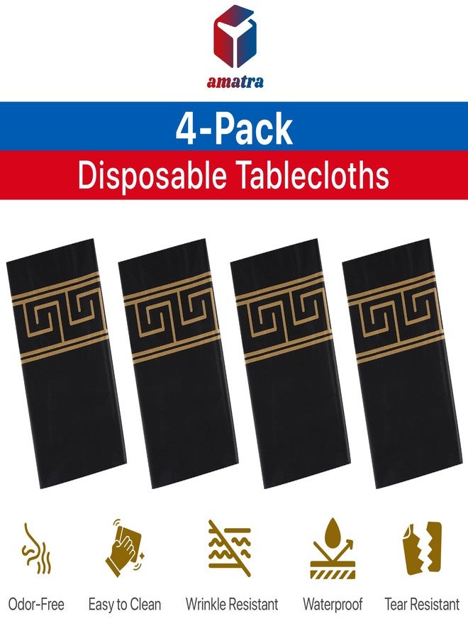 Amatra 4-Pack Disposable Table Cloth 54" x 108" - Luxurious Black Tablecloths for Rectangle Tables - 140g Thick Plastic Covers With Gold Art Margin for Indoor & Outdoor Events - Image 3