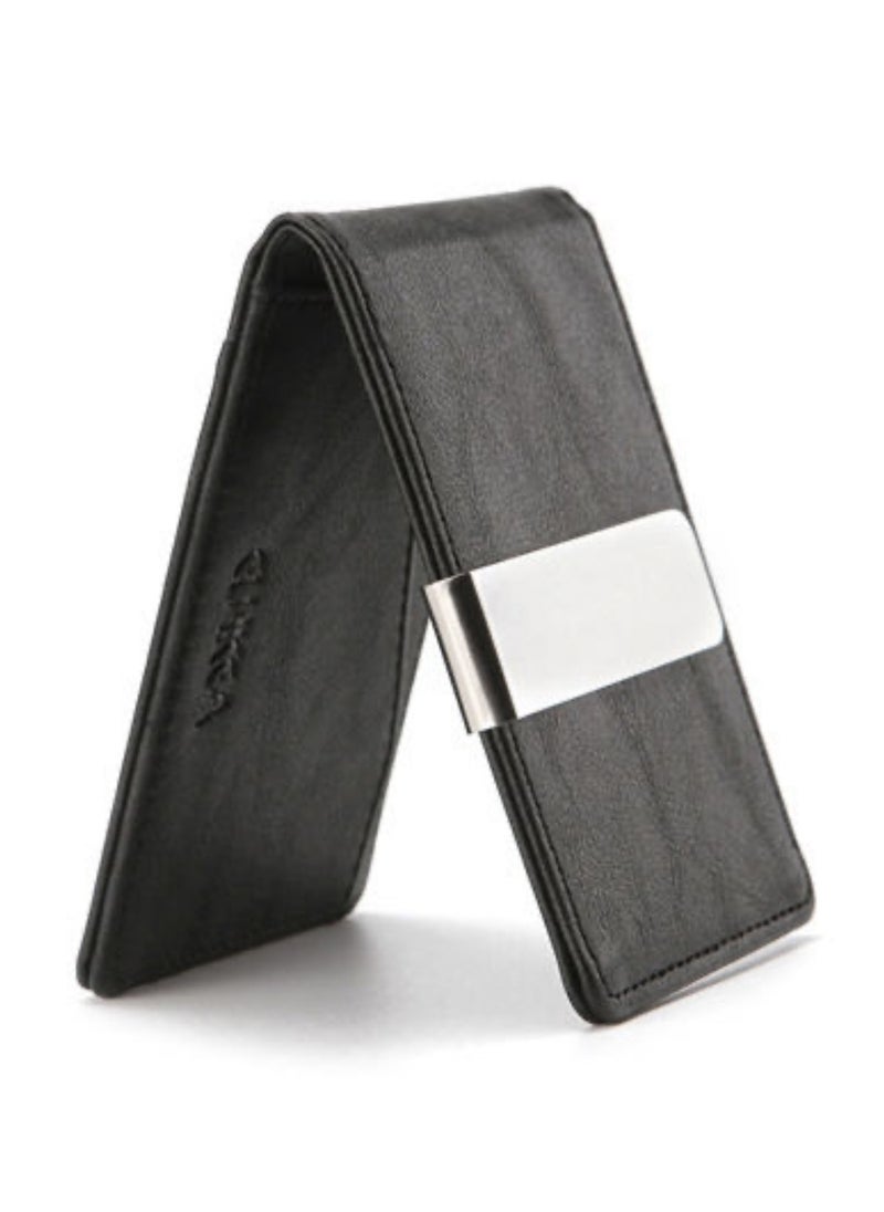 NOVOLAN NOVOLAN Money Clip Wallet Convenient Money Clip Men's Pu Wallet Stainless Steel Short Dollar Clip Rfid Anti-Theft Wallet, Multiple Card Slots Compact Size Stylish Easy Access Great Gift Idea (black)  - Image 1