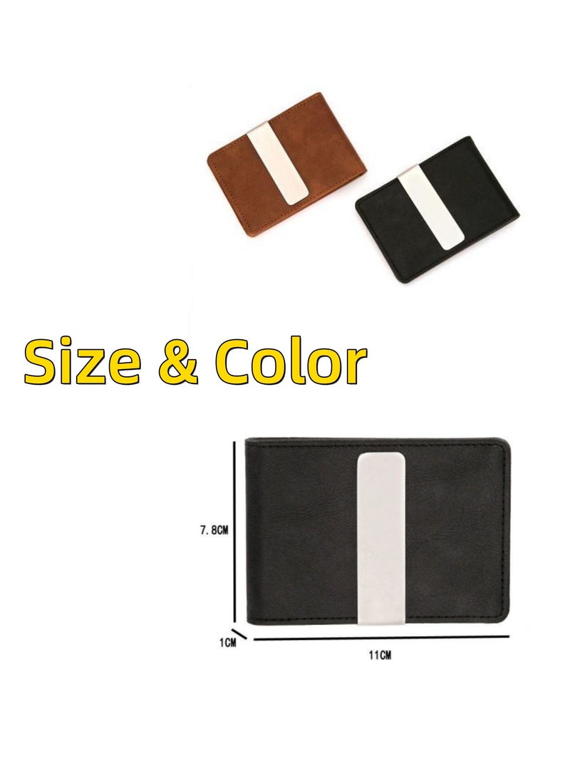NOVOLAN NOVOLAN Money Clip Wallet Convenient Money Clip Men's Pu Wallet Stainless Steel Short Dollar Clip Rfid Anti-Theft Wallet, Multiple Card Slots Compact Size Stylish Easy Access Great Gift Idea (black)  - Image 2