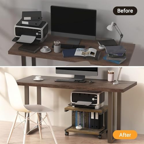 OGFC 45711 Printer Table Stand with Storage, Under Desk with 4 Wheels & Lock Mechanism, 2 Tier Printer Cart for Scanner, Fax, Home Office Use - Image 4