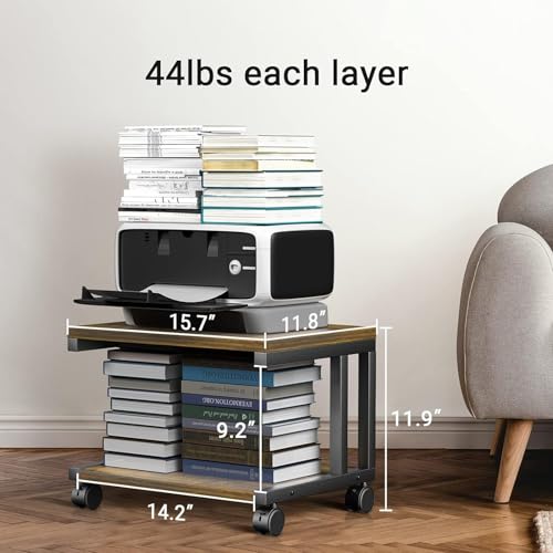 OGFC 45711 Printer Table Stand with Storage, Under Desk with 4 Wheels & Lock Mechanism, 2 Tier Printer Cart for Scanner, Fax, Home Office Use - Image 5