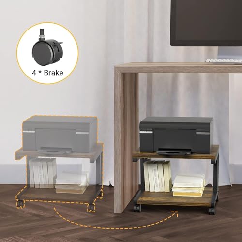 OGFC 45711 Printer Table Stand with Storage, Under Desk with 4 Wheels & Lock Mechanism, 2 Tier Printer Cart for Scanner, Fax, Home Office Use - Image 3