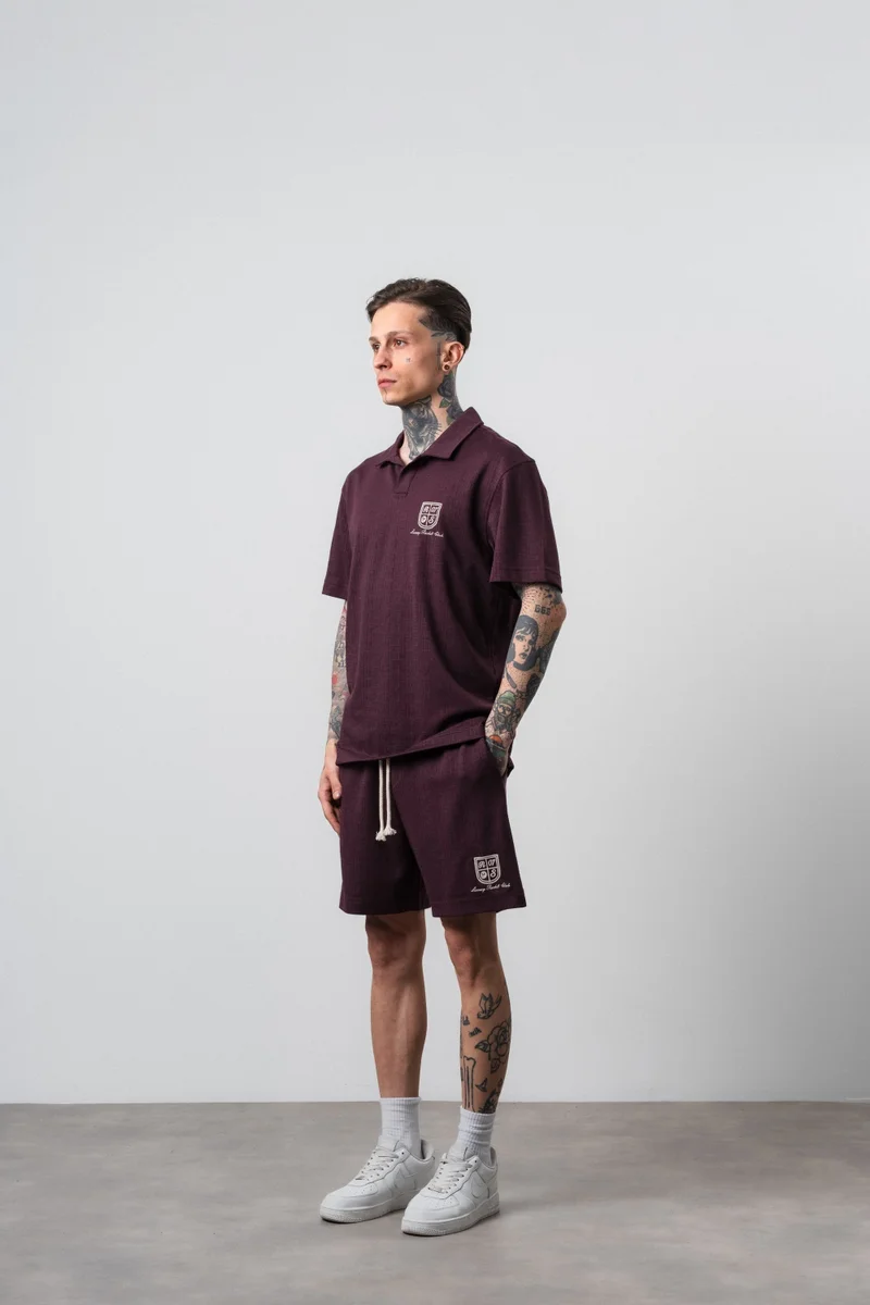 RESPIRE Men's Rocket Club Print Regular Fit T-Shirt and Shorts Set, Burgundy