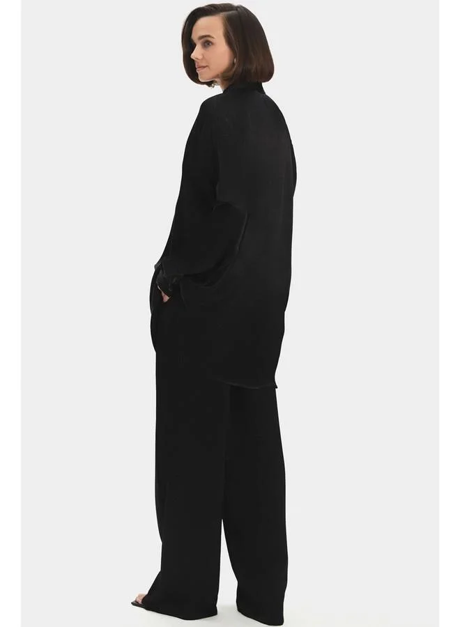 JUNE June Women Oversize/Loose Fit 100% Viscose Shirt Black