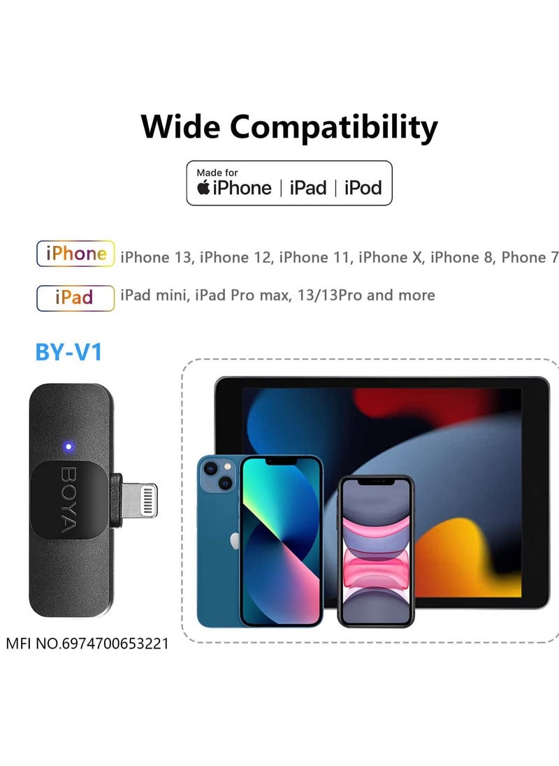 BOYA - BY-V1 Wireless Lavalier Microphone for iPhone iPad Phone Omnidirectional External Mini Lapel Lightning Microphone for iPhone Clip-On Mic for Video Recording Podcast YouTube Live Streaming - Image 1