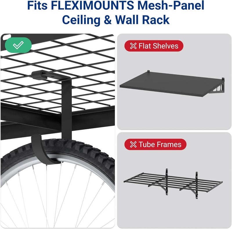 FLEXIMOUNTS 4 Pack Add On Storage Flat Hook Accessory for Garage Ceiling Rack and Wall Shelving, Max Weight Capacity up to 50lbs, Black - Image 4