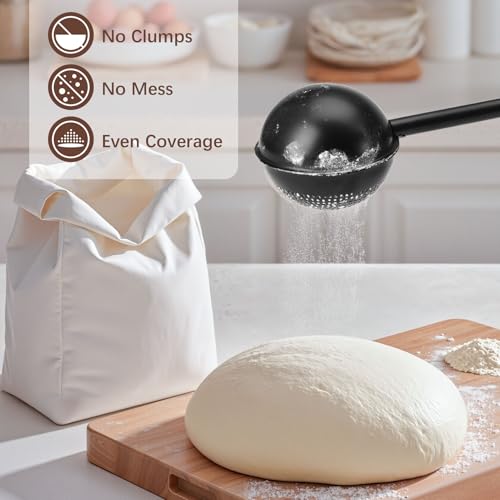HULISEN Flour Duster for Baking OneHanded Operation 304 Stainless Steel Powdered Sugar Shaker Duster Pick Up and Dust Flour Sifter Gift Package Black - Image 3