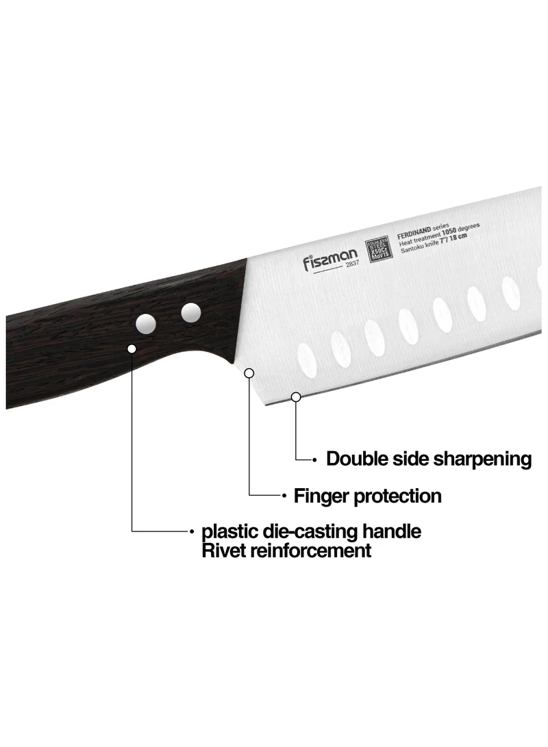 Fissman 7'' Santoku Knife  Ferdinand Series with Sharp Blade and Sturdy Non Slip Handle Minimalist Design Stainless Steel Suitable for Home Restaurant