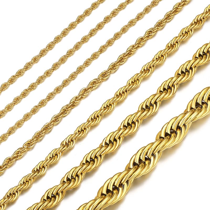 ChainsHouse Mens Gold Rope Chain, 1.5MM Wide Hip Hop Jewelry 14K Gold Twisted Rope Chains Necklace for Men Women, 22" - Image 1