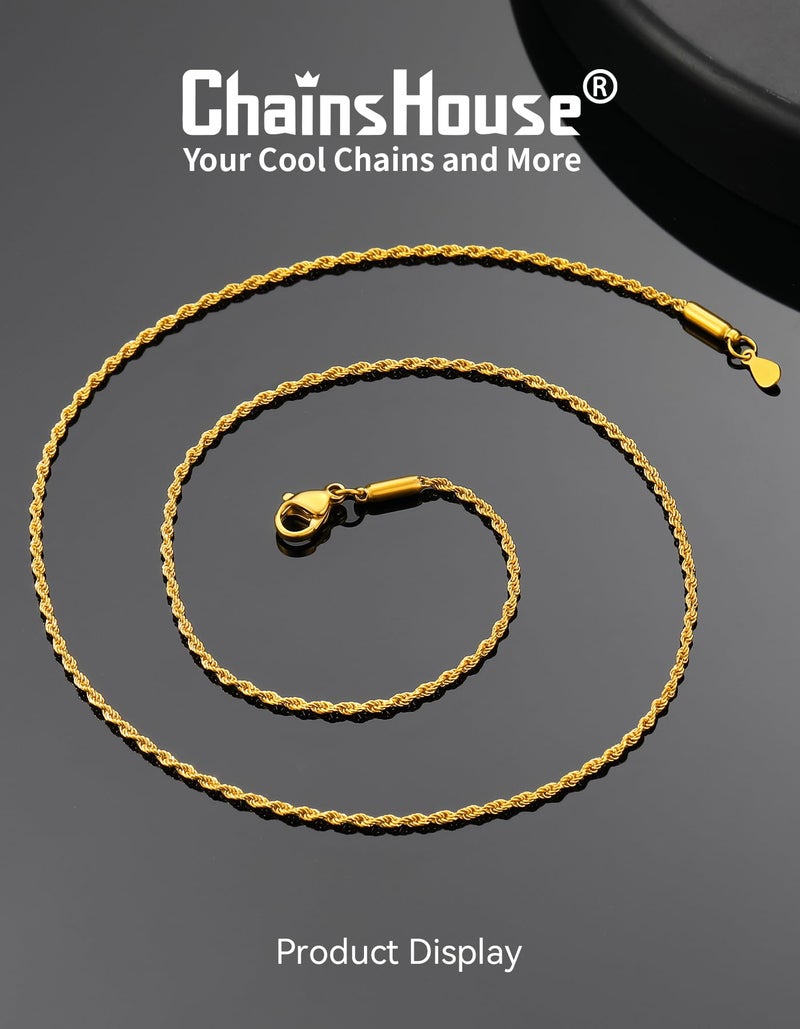 ChainsHouse Mens Gold Rope Chain, 1.5MM Wide Hip Hop Jewelry 14K Gold Twisted Rope Chains Necklace for Men Women, 22" - Image 3