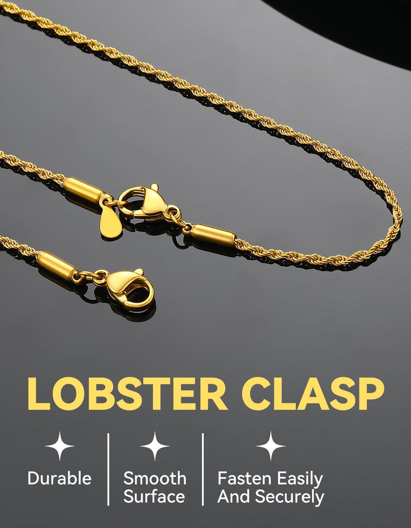 ChainsHouse Mens Gold Rope Chain, 1.5MM Wide Hip Hop Jewelry 14K Gold Twisted Rope Chains Necklace for Men Women, 22" - Image 4