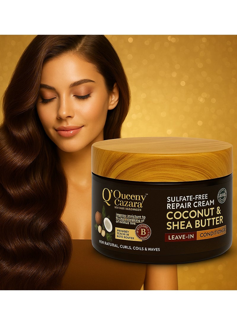 Queeny Cazara - Queeny Cazara Leave-In Conditioner – Coconut & Shea Butter Repair Cream | Sulfate-Free | 300ml for Dry, Curly Hair - Image 1
