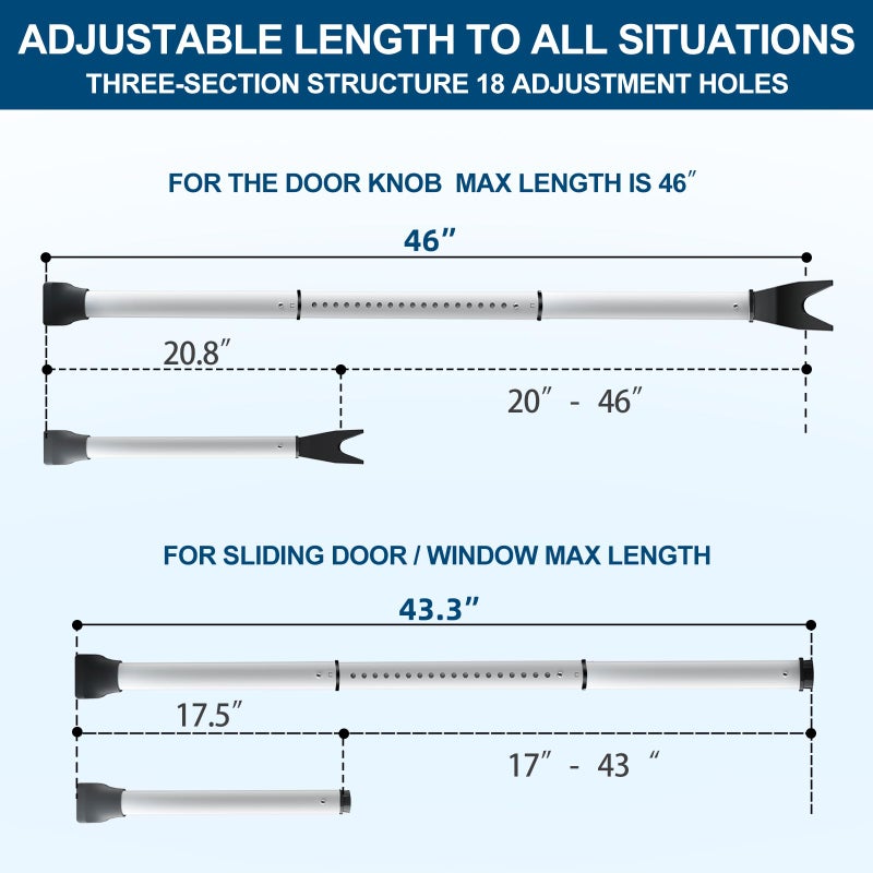 Rerishom Door Security Bar, Door Stoppers Security bar,Heavy Duty Door Lock Security Door Jammer Door Stopper for Apartment, Hotel Room,Screen Door Hardware, Gate Lock Bar, 2 Pack - Image 3