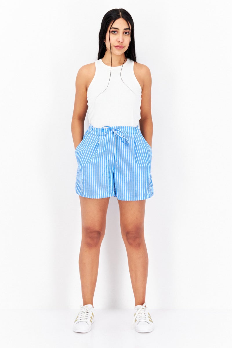Riley & Rae Women Drawstring Basic Shorts, Blue - Image 2