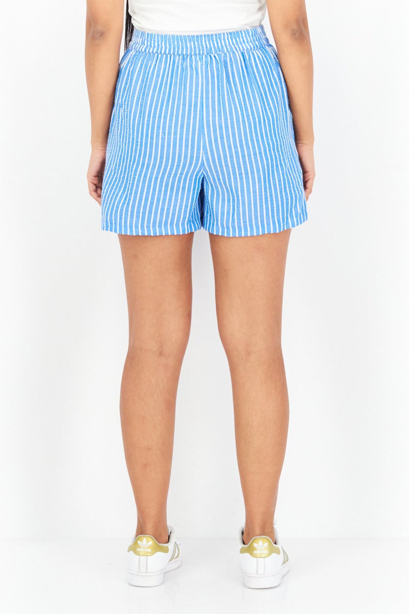 Riley & Rae Women Drawstring Basic Shorts, Blue - Image 4
