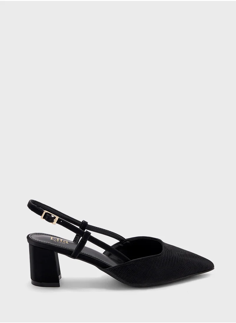 ELLA Textured Block Heel Back Strap Pump