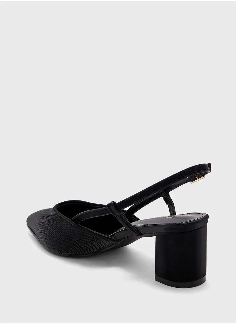ELLA Textured Block Heel Back Strap Pump