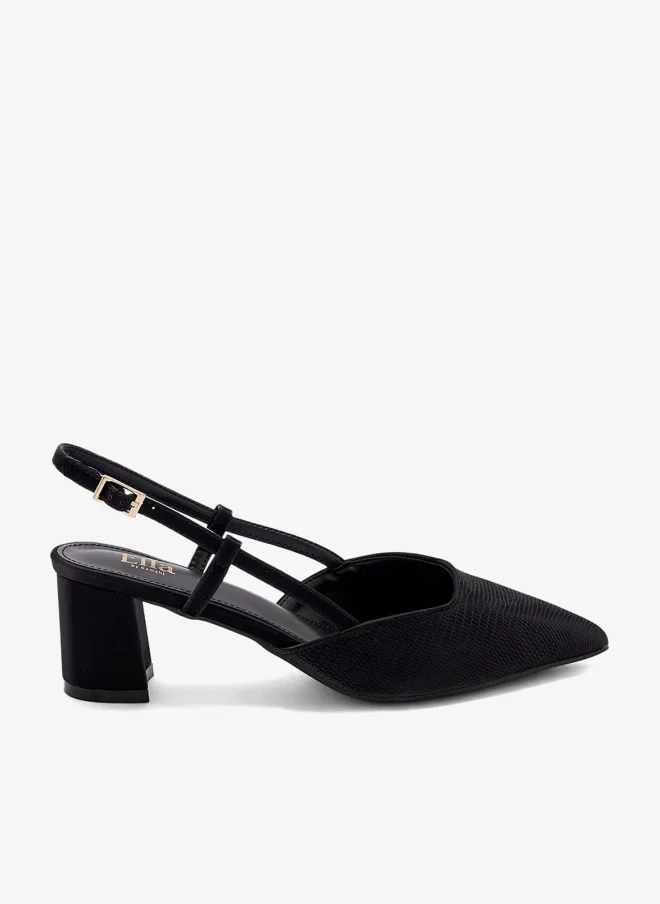 ايلا حذاء بكعب عريض بحزام خلفي بنقش بارز