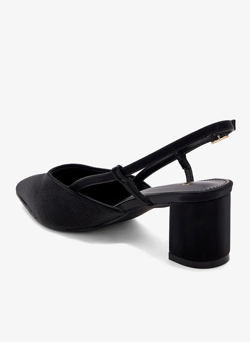 ELLA BLACK Textured Block Heel Back Strap Pump for Women | Best Price UAE