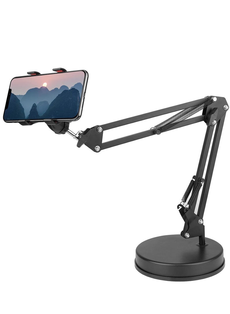 LIXES Phone Video Stand,Chromlives Phone Mount Stand Desktop Articulating Arm Phone Table Top Stand with Base,Adjustable 360° Cell Phone Holder Tablet Stand  - Image 1