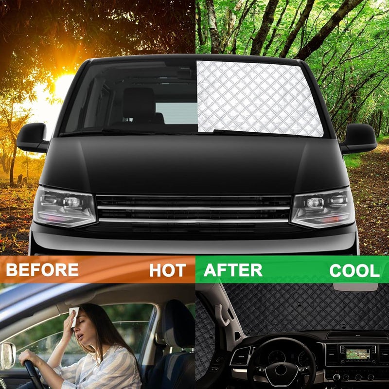 LC-AUTO Car Windshield Cover Sunshade for T5 T6 - Silver and Black Thermal Blind - Image 3